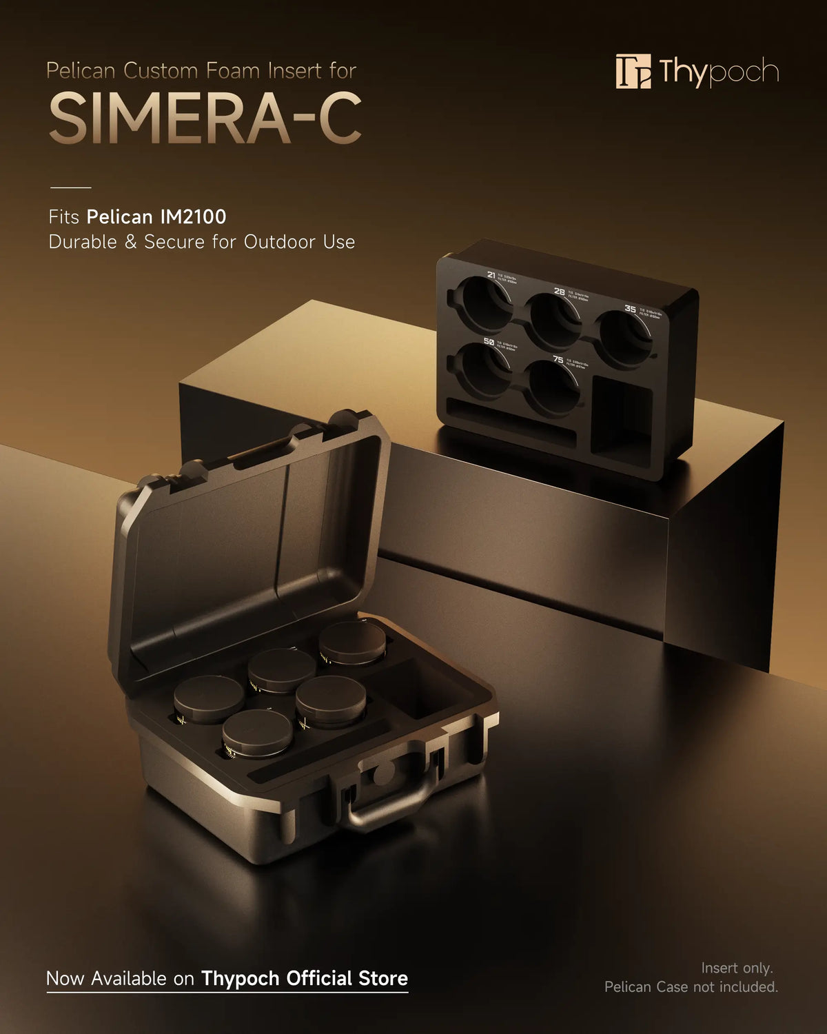 Custom foam insert for Simera-C with slots for filters, adapters, and tools; Pelican case not included.
