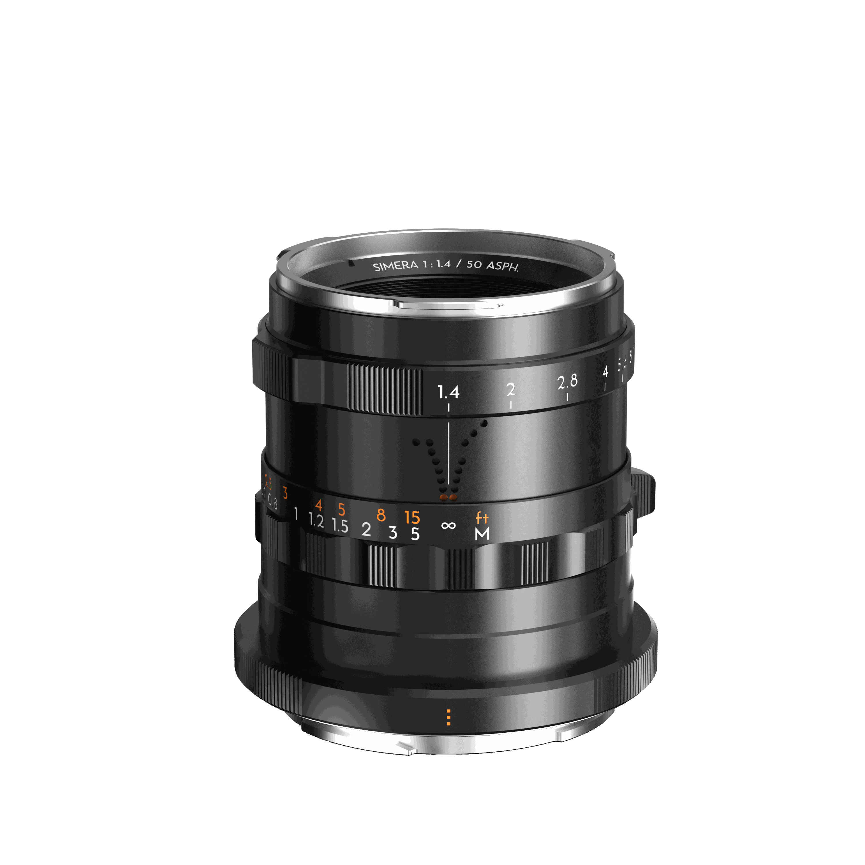 Simera 50mm f/1.4 M mount manual camera lens with 14-blade aperture and close focusing at 0.45m