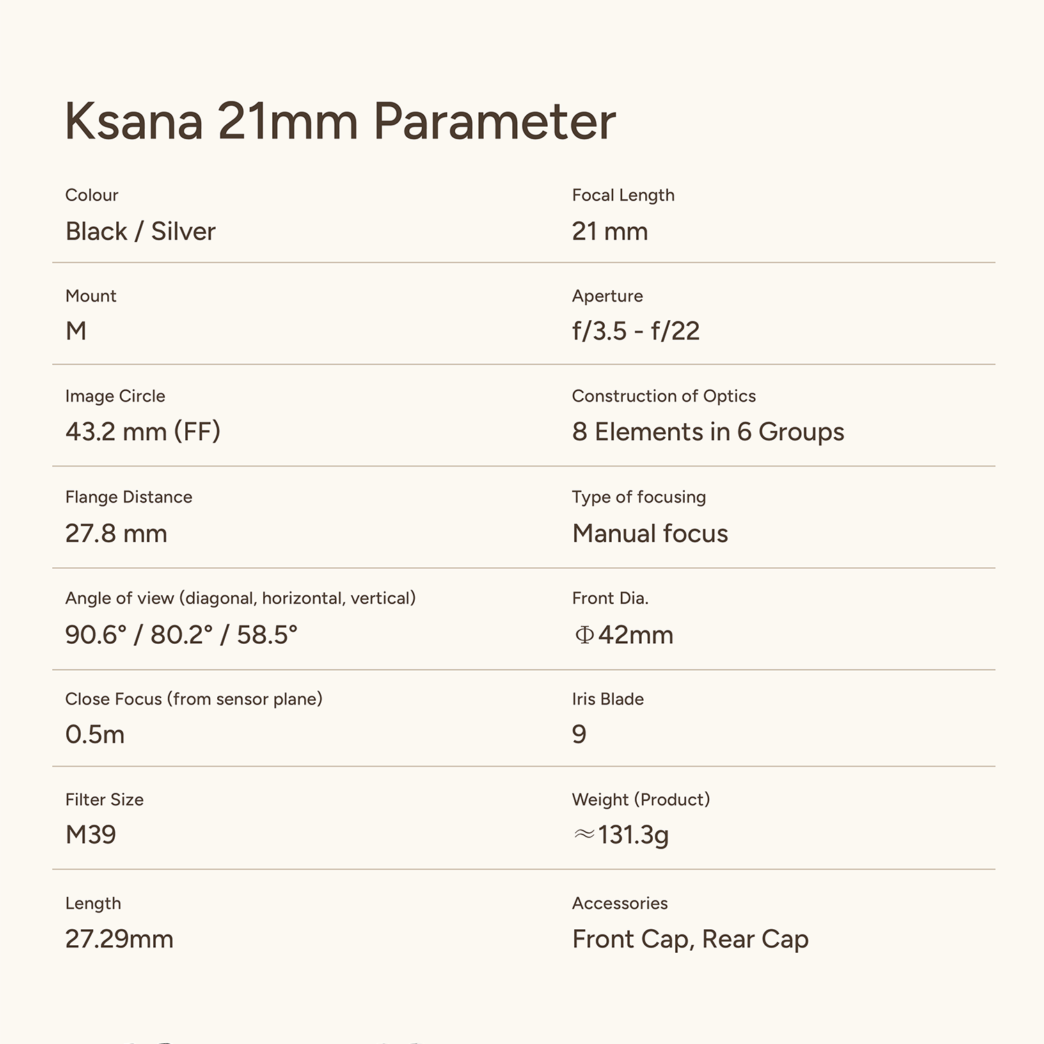 Ksana 21mm f3.5 Full-Frame for M-Mount Cameras