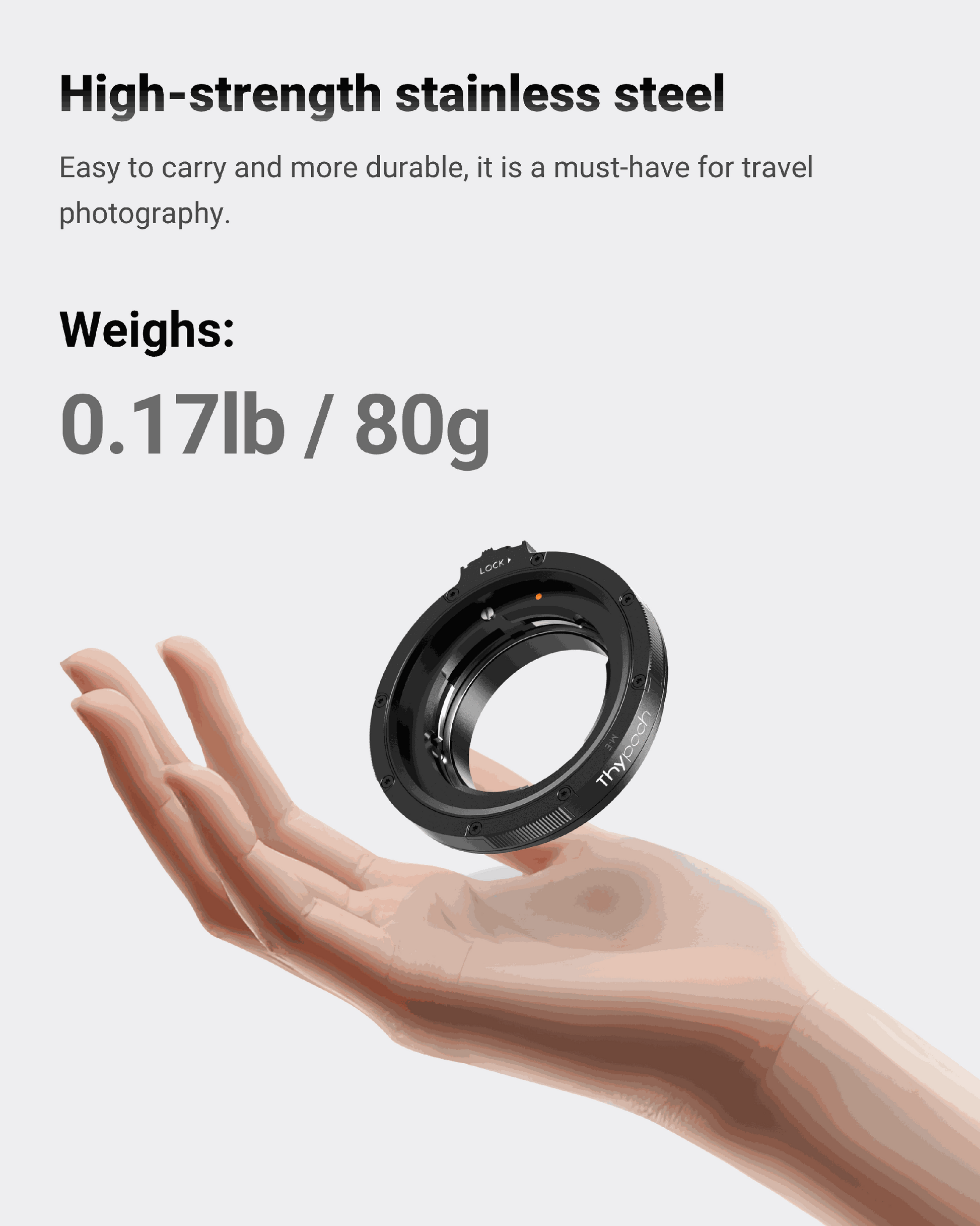 Thypoch M Lens Mount Adapter Auto-Lock ring compatible with Leica M lenses and Canon RF cameras, durable aluminum alloy design, easy to carry 80g travel photography accessory