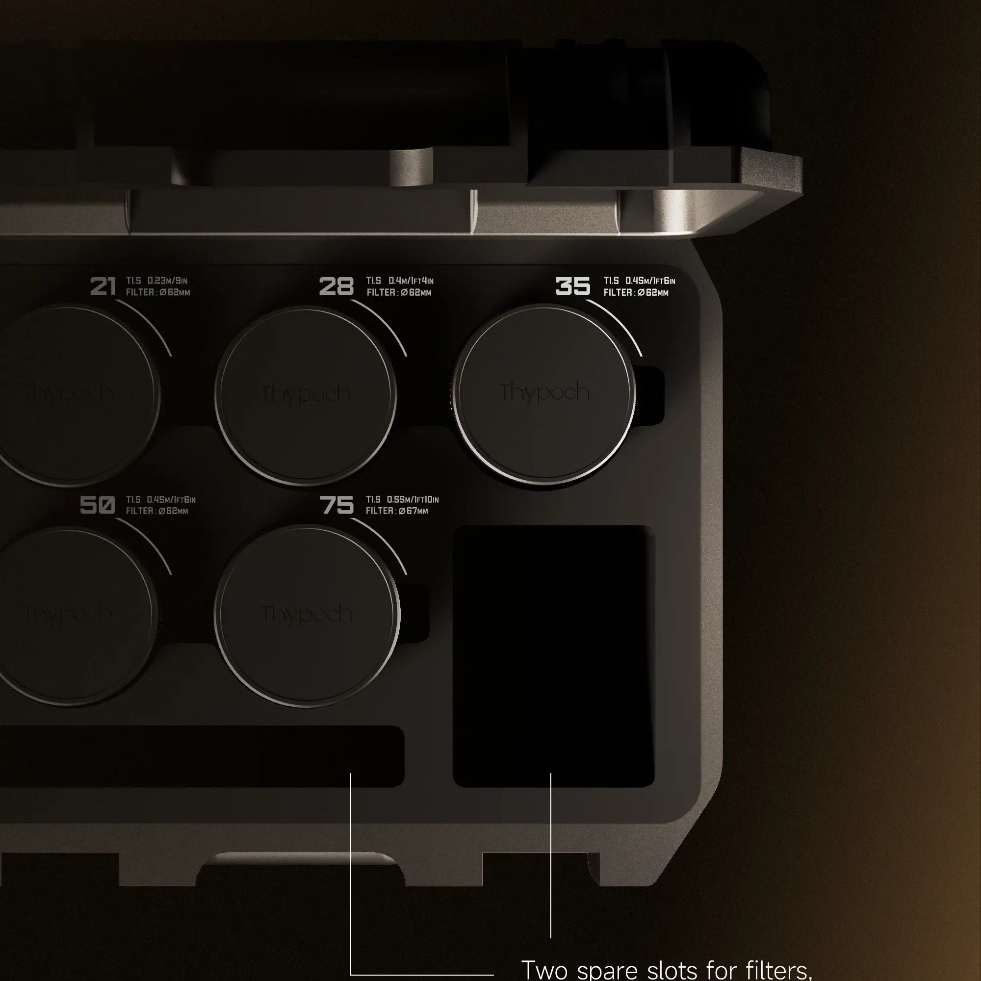 Pelican Custom Foam Insert for Simera-C with two additional slots for filters, adapters, and tools.