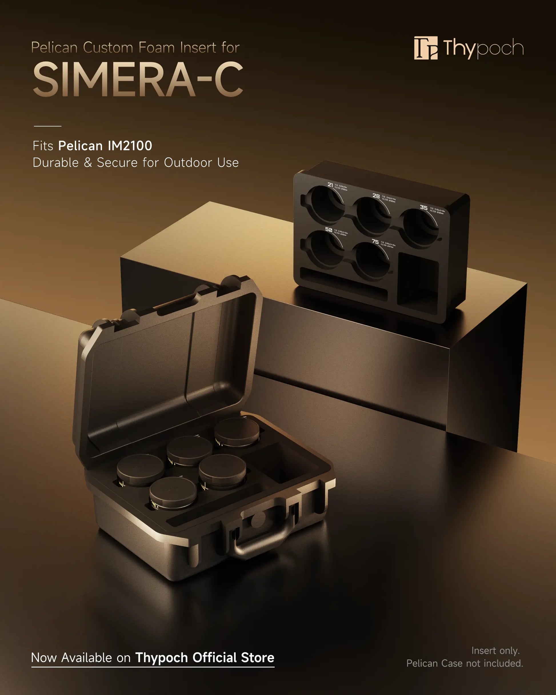 Custom foam insert for Simera-C with slots for filters, adapters, and tools; Pelican case not included.