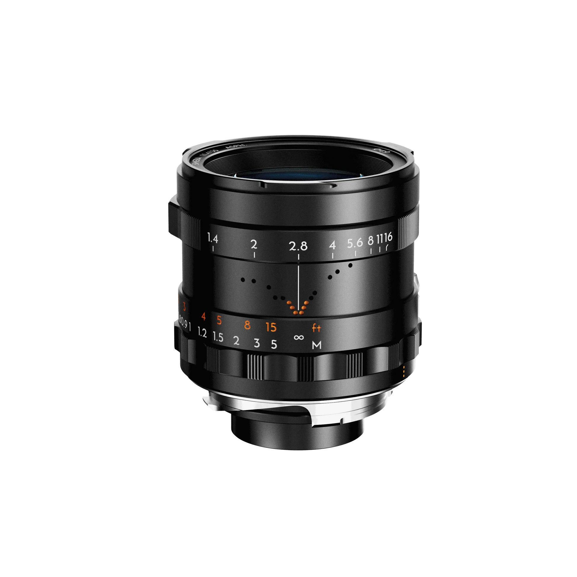 Simera 35mm f/1.4 lens with classic design, large aperture, and versatile control features.