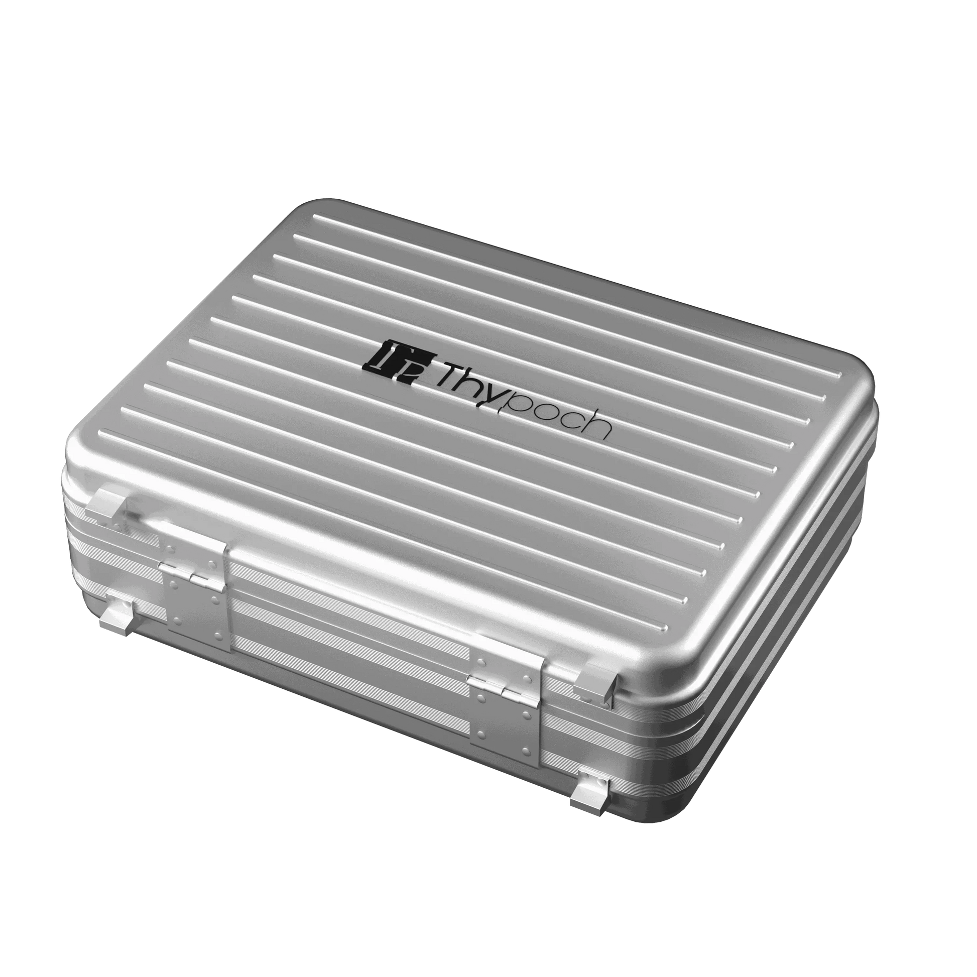 Simera-C Lenses Hard Case in silver with foam insert and latch closures.