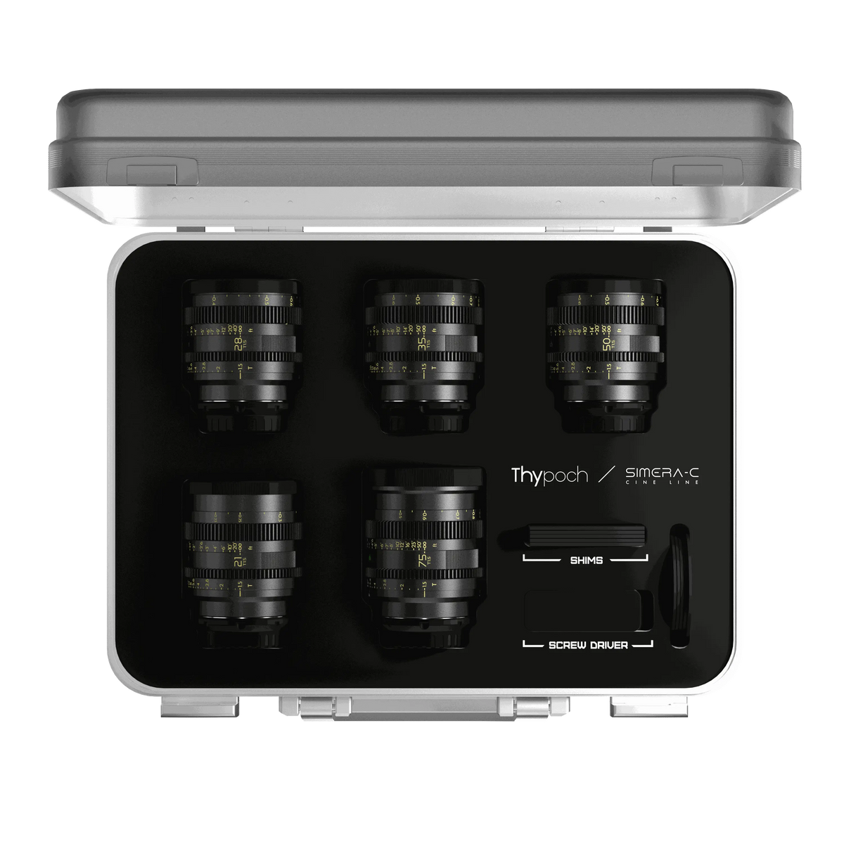 Simera-C | 21/28/35/50/75mm T1.5 E/M Mount Cine Lens Kit – Thypoch Simera-C | 21/28/35/50/75mm T1.5 E/M Mount Cine Lens Kit – Thypoch