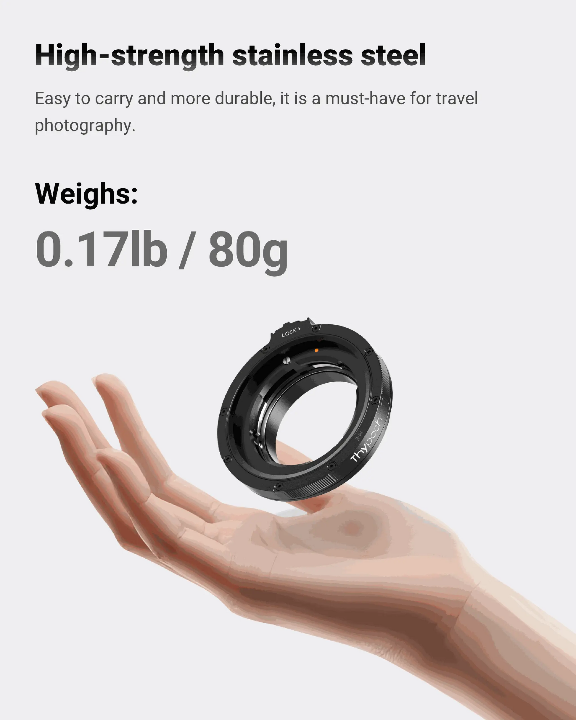 Thypoch M Lens Mount Adapter Auto-Lock ring compatible with Leica M lenses and Canon RF cameras, durable aluminum alloy design, easy to carry 80g travel photography accessory