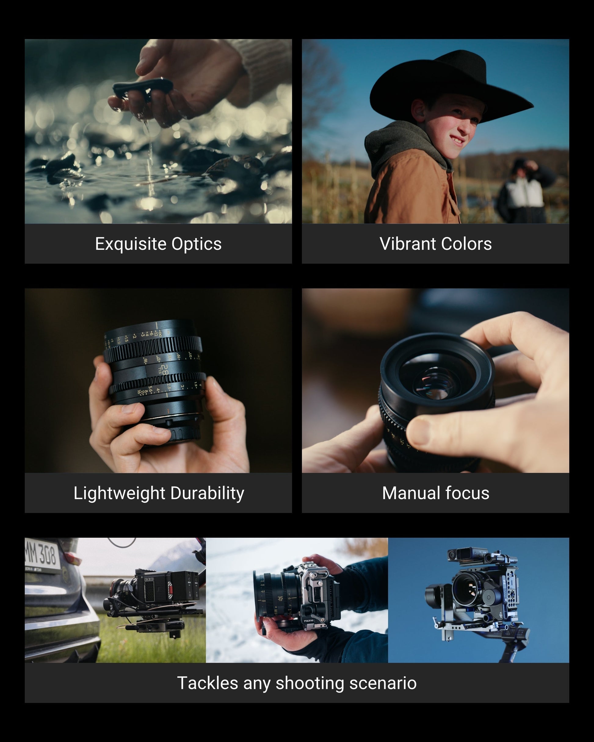 Simera-C manual camera lens Leica M-mount with crisp optics, vibrant colors, durable metal design, lightweight, smooth manual focus, compatible with Sony E-mount and full-frame cameras, ideal for cine and photography.